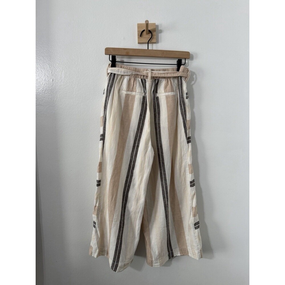 Anthropologie Womens Linen Blend Capri Pants Slip Wide Leg Cropped Pant M Stripe - Picture 5 of 6